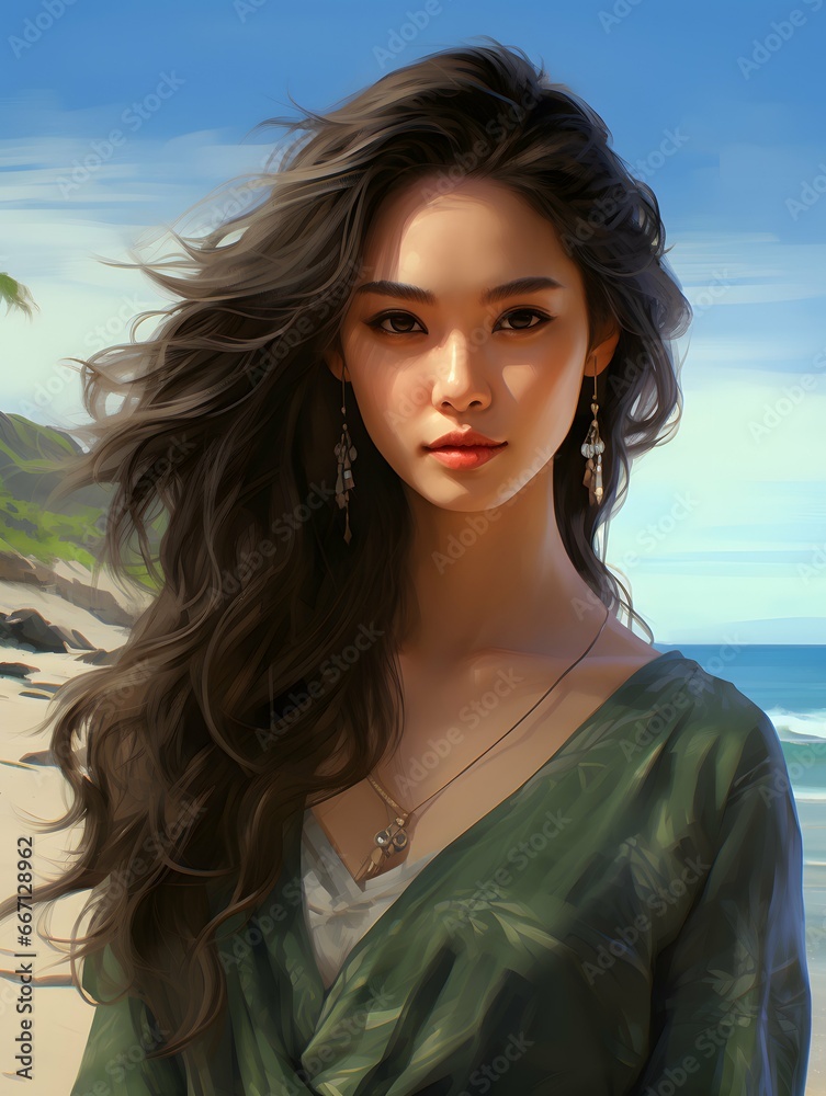 Beautiful young Asian woman portrait, cute girl wallpaper background photo