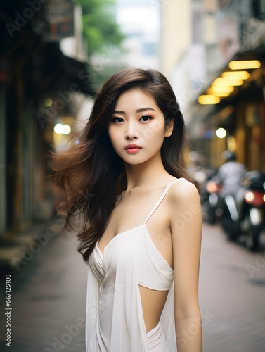 Beautiful young Asian woman portrait, cute girl wallpaper background photo