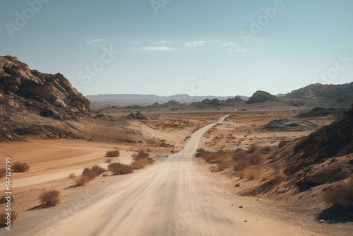 A scene of empty roads cutting through a barren desert landscape. Generative AI