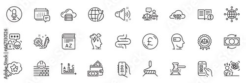 Icons pack as Pound money, Quick tips and Court judge line icons for app include Survey results, Justice scales, Facts outline thin icon web set. Engineering, Difficult stress. Vector