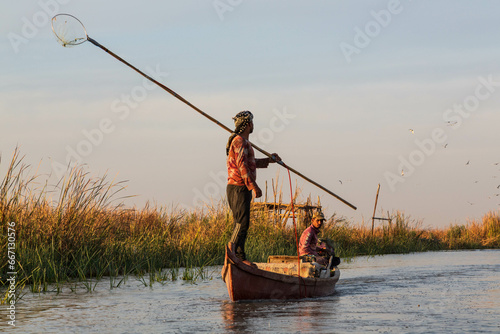 Chibayish, Iraq - 10 November 2022:  Mesopotamian Marshes in their boats