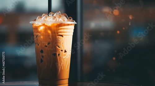 Pumpkin spice latte, iced coffee background photo photo