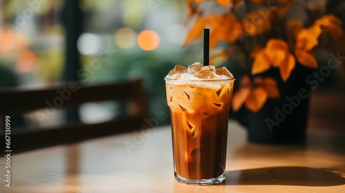 Pumpkin spice latte, iced coffee background photo