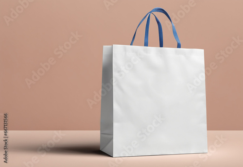 a shopping bag with an empty space on a simple background. Multiple places for your design and text. Mockup with a white bag
