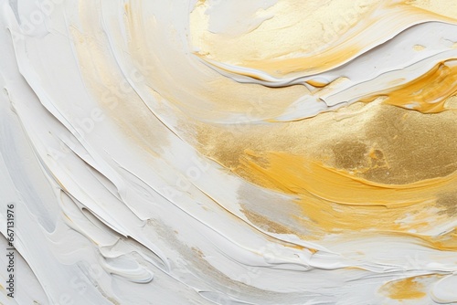 立体的な油絵・抽象背景バナー）淡いオレンジと白とメタリックな金色