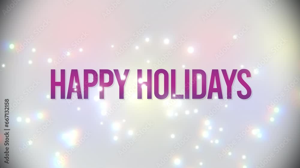 Happy Holidays with flying confetti on white gradient, motion holidays and promo style background