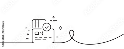 Credit card line icon. Continuous one line with curl. Approved bank money payment sign. Non-cash pay symbol. Card single outline ribbon. Loop curve pattern. Vector