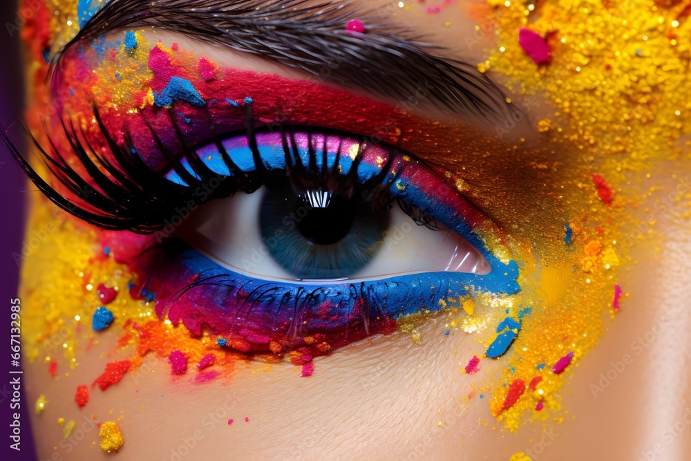 close up Eyes with colorful art makeup