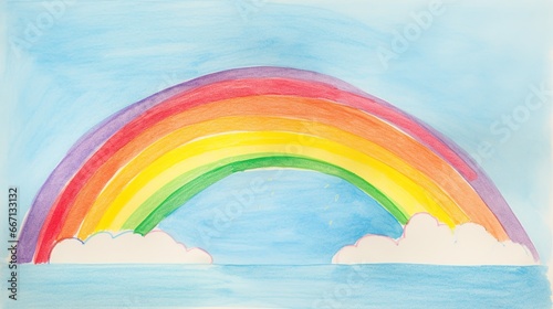 Children s drawing of a rainbow with colored pencils