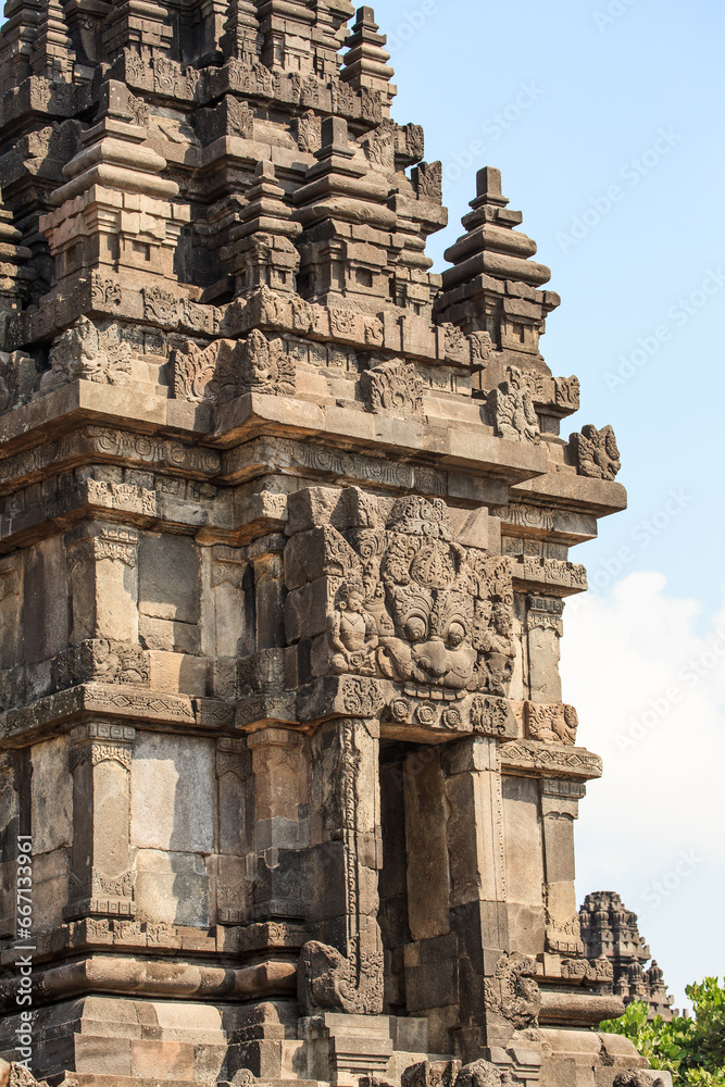 Tympanum show the animal face symbol at the main entrance in Candi Prambanan temple near Yogyakarta,Java in Indonesia