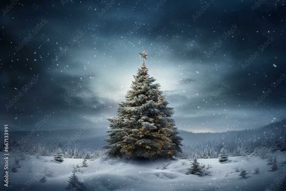 Classic holiday card featuring a festive fir tree. Generative AI