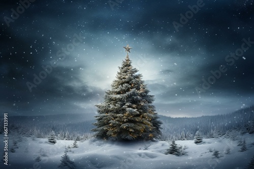 Classic holiday card featuring a festive fir tree. Generative AI © Khaled
