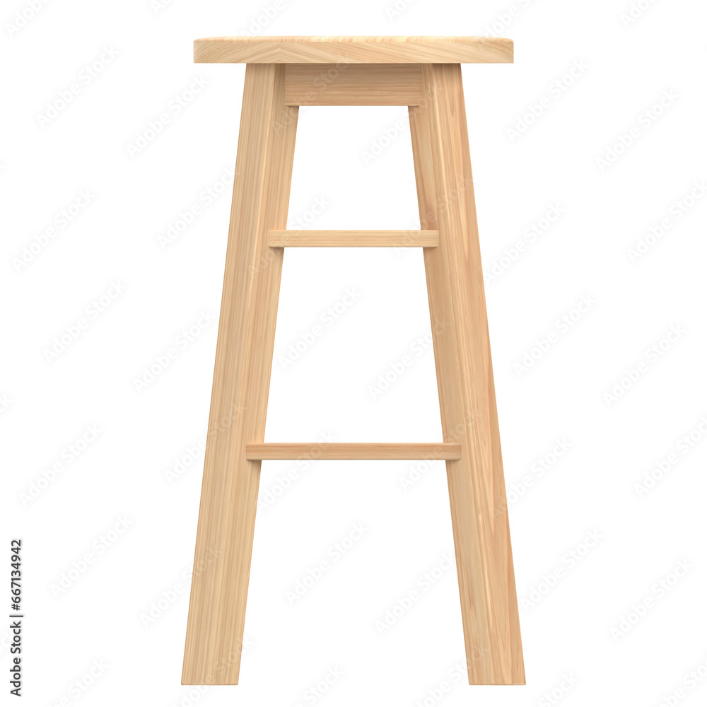 3D rendering illustration of a round wooden stool 3D rendering illustration of a round wooden stool