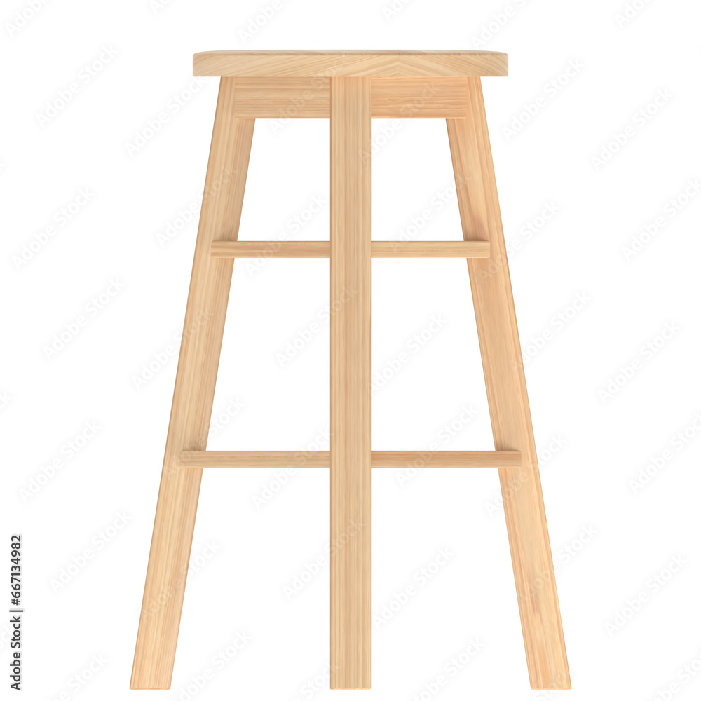 3D rendering illustration of a round wooden stool 3D rendering illustration of a round wooden stool