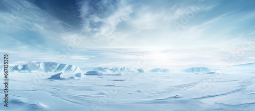 Photographie Arctic winter landscape with large glaciers frozen sea and blizzards Artificial