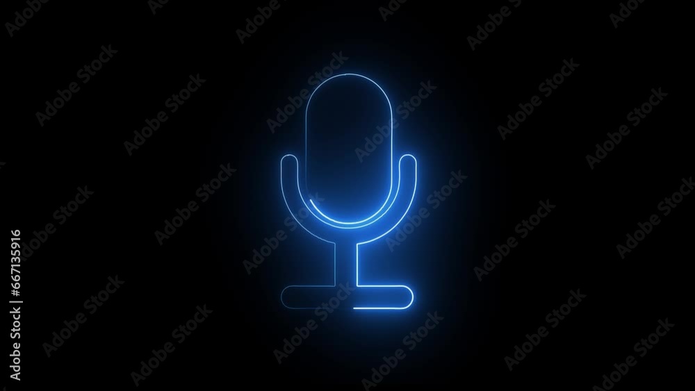 Voice recording podcast mic microphone button icon animation. neon line microphone icon Voice recording podcast mic microphone button icon animation. neon line microphone icon