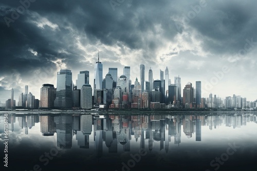 City skyline with cloud cover. Generative AI © Artur