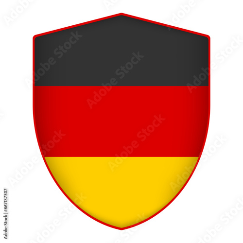Germany flag in shield shape. Vector illustration.