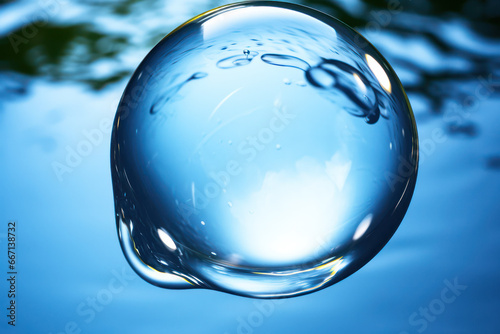 Blue Water Bubble Ball, A Sphere of Liquid Tranquility and Playful Reflections