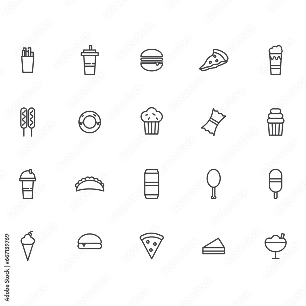 fast food icons simple set. contains bread, coffee, fruit, sausages etc. suitable for food poster icons. fast food icons simple set. contains bread, coffee, fruit, sausages etc. suitable for food poster icons.