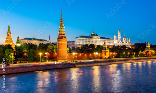 Panorama of Moscow Kremlin at sunset, Russia
