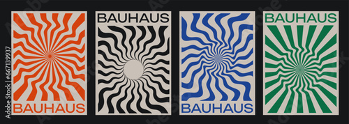 Minimal Bauhaus Abstract Posters Set. Swiss Design composition with geometric shapes. Modern pattern. Optical Illusion Background.