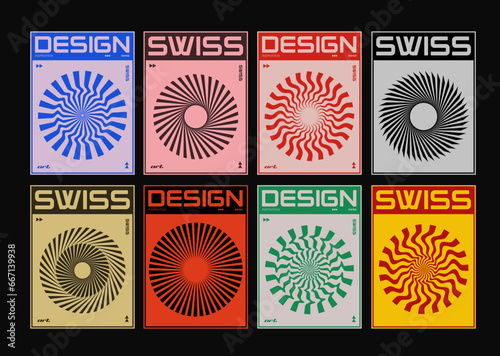 Minimal Bauhaus Abstract Posters Set. Swiss Design composition with geometric shapes. Modern pattern. Optical Illusion Background.