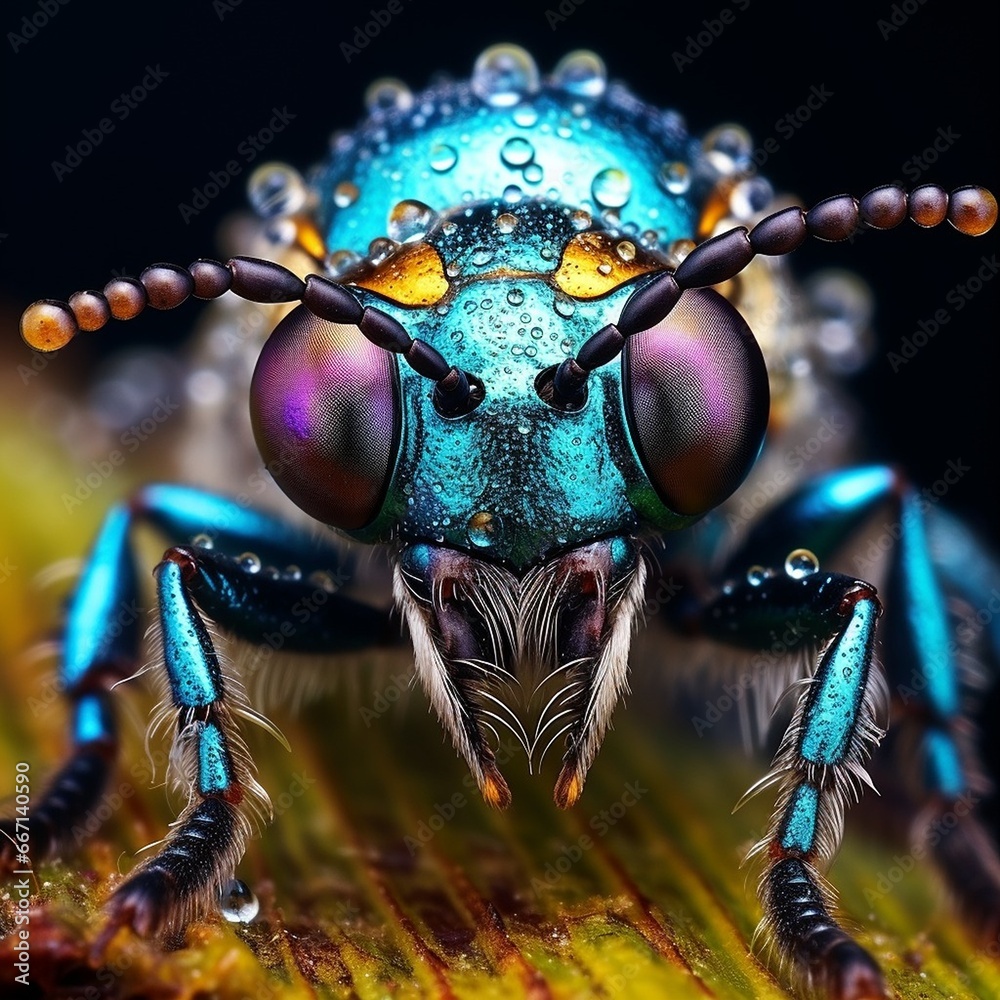 Fototapeta premium insect, fly, macro, dragonfly, nature, bug, animal, eye, green, closeup, eyes, close-up, wing, head, detail, small, wildlife, wings, pest, close, leaf, close up, face