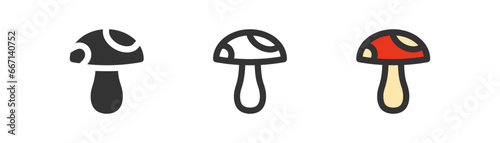 Fly agaric editable icon, mushroom with red cap and white dots, simple outline flat style vector illustration.