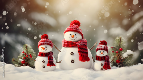 Snowmen happy familly on the snow. Christmas atmosphere  © VesnAI