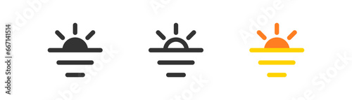 Sunset icon, horizon sunrise, sea dawn simple outline flat style vector illustration.