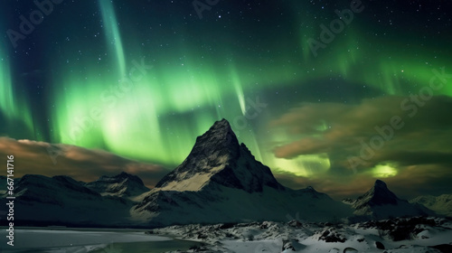 Aurora borealis at mountain landscape. © tong2530