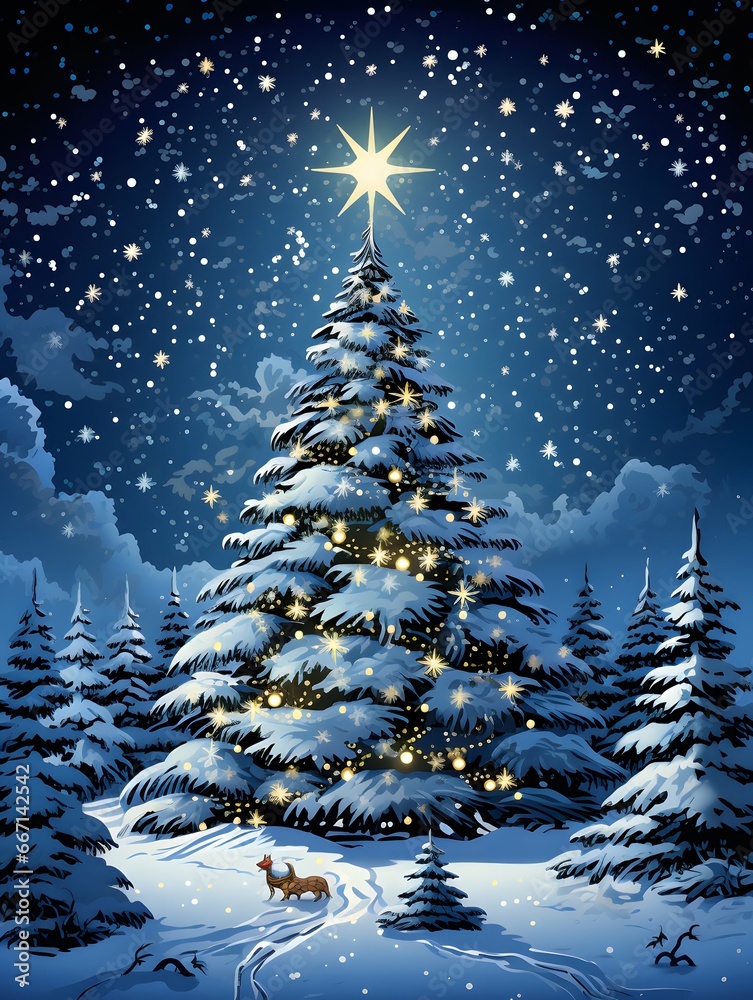 Obraz premium Christmas tree poster card background design, new years illustration