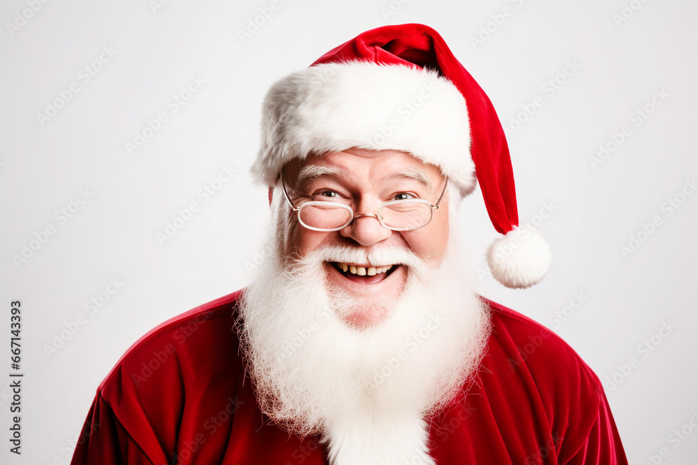 Santa Claus Portrait Isolated on White Background. Emotional Santa.