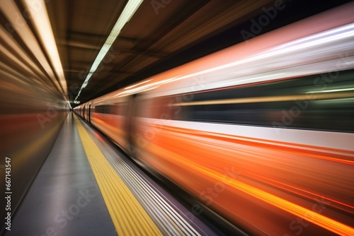 Blurred train movement at high speed. Generative AI