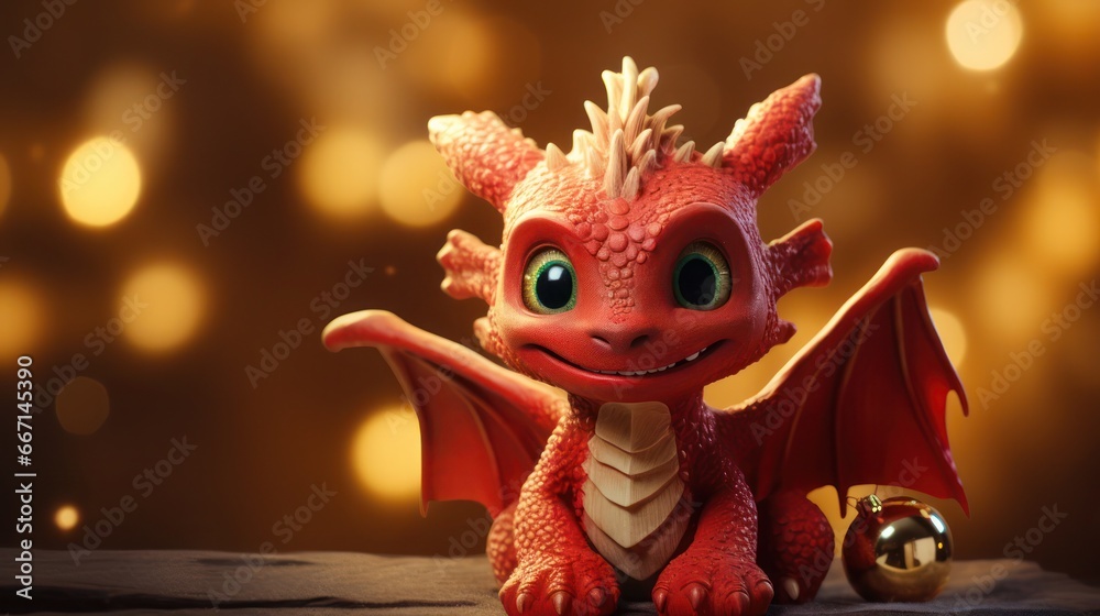 Christmas cute cartoon dragon, generative ai