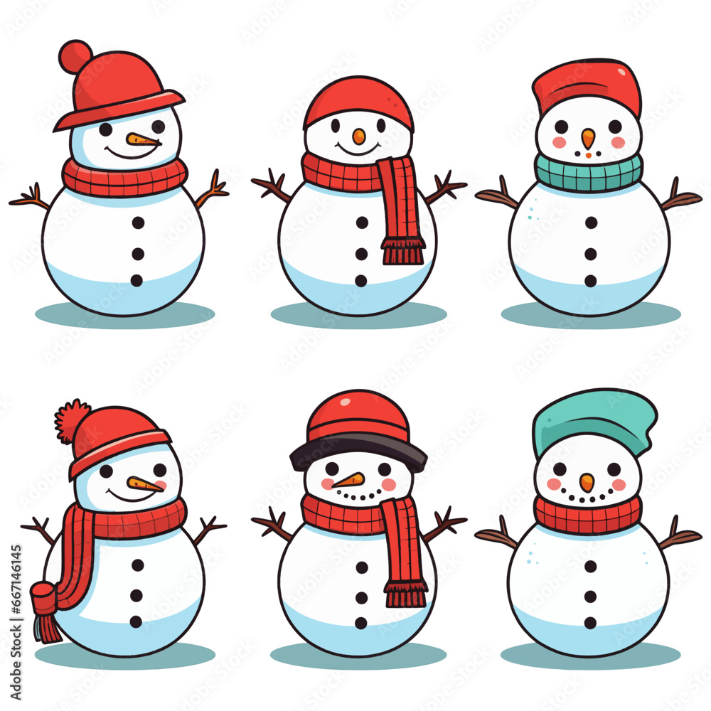 Set of christmas snowman vector art icon design 