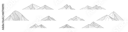 Mountains vector. Mountain in line arts. Mountains collection for packaging design, fabric, and print. Mountain logo. Mountain