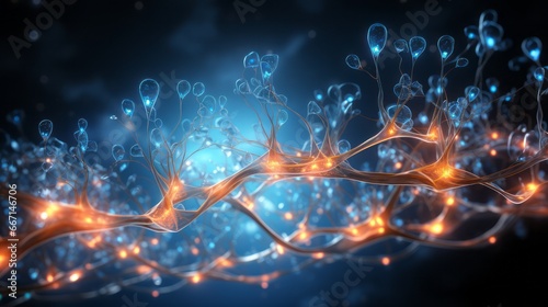 Luminous neural network wallpaper on blue background photo