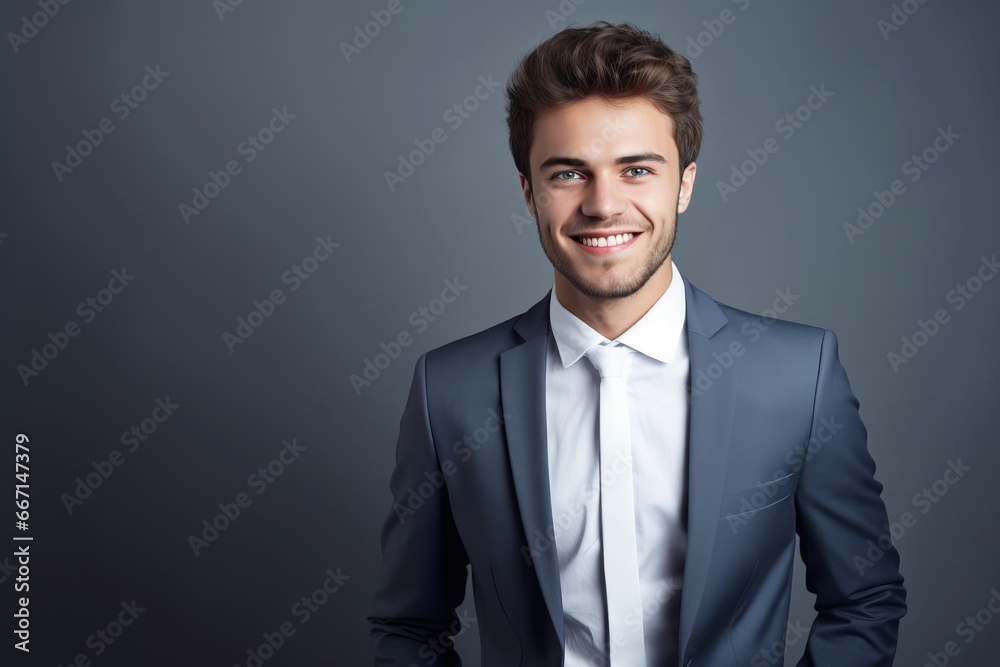 a man in business clothes on a blue background. Business concept. generative ai. a man in business clothes on a blue background. Business concept. generative ai.