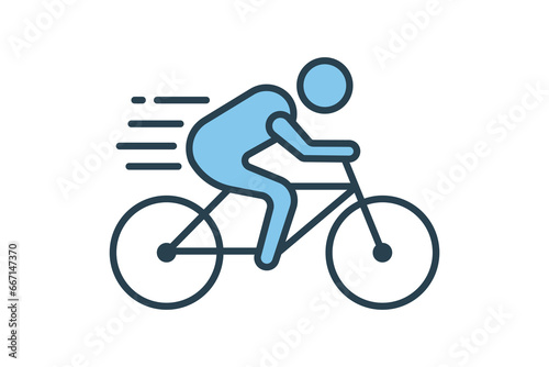 cyclist icon. cyclist on motion. icon related to speed, sport. suitable for web site, app, user interfaces, printable etc. Flat line icon style. Simple vector design editable