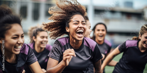 Celebratory Huddle: Female Soccer Team Marks Their Victory © Bartek