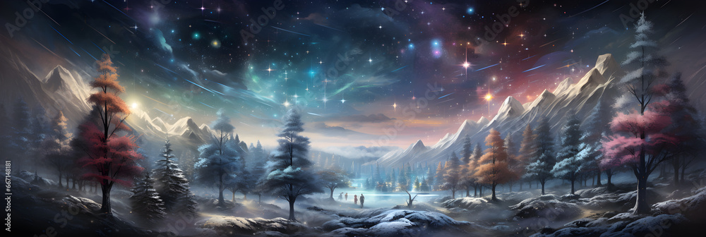 Sparkling at night, the Christmas tree landscape, Sparkling at night, the Christmas tree landscape,