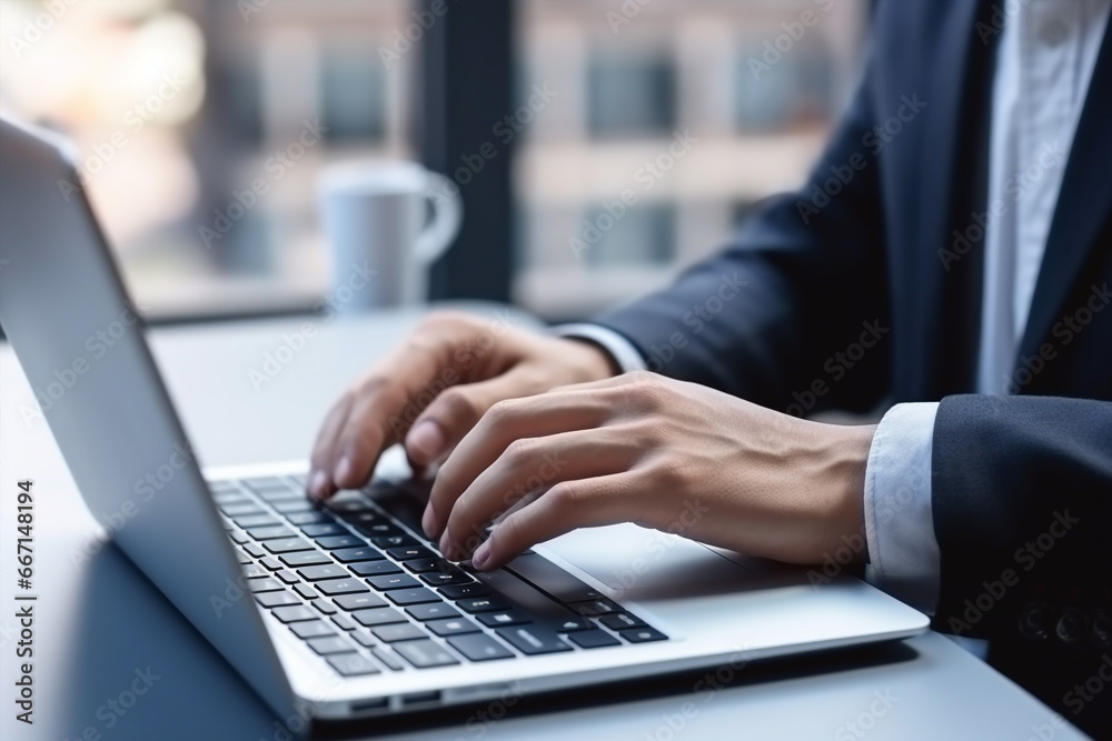 close up of man  hands typing on keyboard pc, working /chatting indoor environment