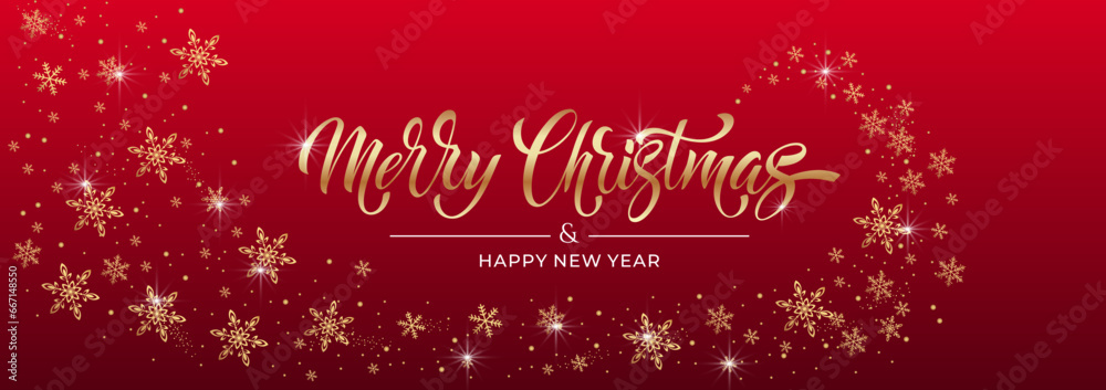 Merry Christmas and Happy New Year hand lettering calligraphy. Vector holiday illustration element.