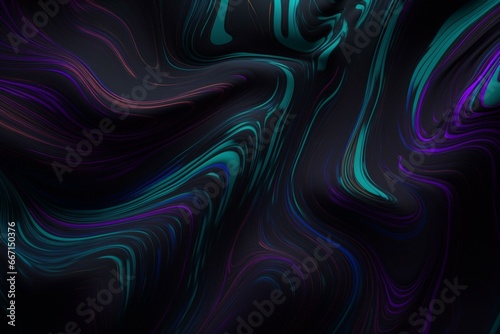 Dark background with vibrant neon highlights. Fluid patterns form a seamless liquid texture. Generative AI © Una