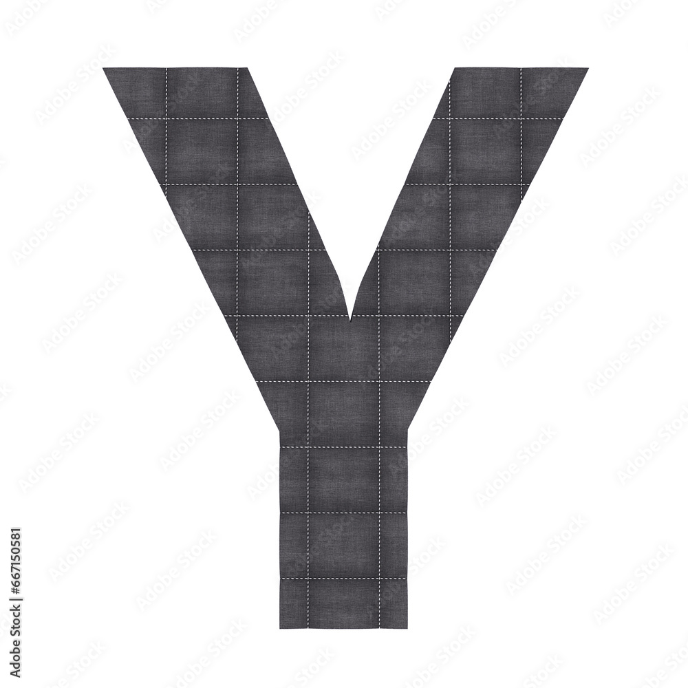 Quilted black fabric 3D letter Y isolated on white background Quilted black fabric 3D letter Y isolated on white background