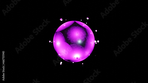 3d rendering of an abstract sphere and a lot of droplets that fly apart. Abstract 3d illustration. Fantastic laboratory.