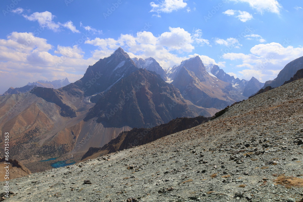 Alauddin lakes with turquoise water in Fann mountains, Tajikistan