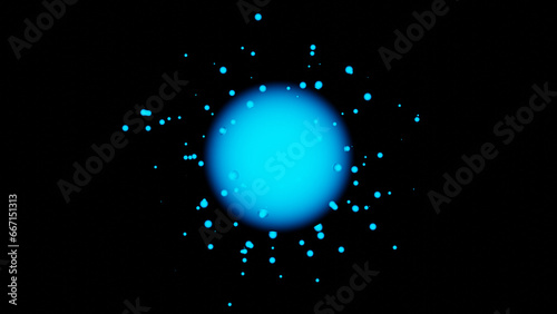 3d rendering of an abstract sphere and a lot of droplets that fly apart. Abstract 3d illustration. Fantastic laboratory.